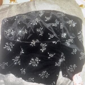 SHEIN Strapless Black Floral Velvet Top